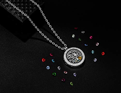 KIM S Gift for Mom Family Tree of Life Floating Charm Memory Lockets Pendant Necklace with Created Birthstone Necklace - Thumbnail 2