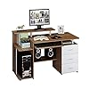 HJH Office 673953 Table/bureau pour ordinateur avec commode fixe, couleur noyer/blanc
