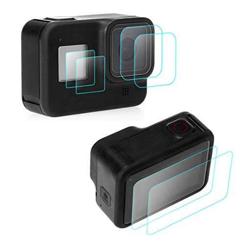 Shan-S 2Set 9H Tempered Glass Film Dual Screen Protector Camera Lens for Go-pro 8 Black 4K Camera (2PC Screen Glass Film +4PC Lens Protector Glass Film)