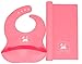Chubby Bunny Premium Silicone Bib and Placemat with Pocket Set for Baby/Kids, Food Grade, Reusable, Dishwasher Safe, Pink