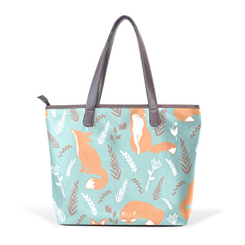Women's Handbags Floral Fox Animal Pattern Tote PU Leather