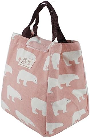 Violet Mist Reuseable Cute Cotton Lunch Bag Well Insulated Lunch Box Tote Waterproof Aluminum Film Cooler Bag (Polar Bear-C)