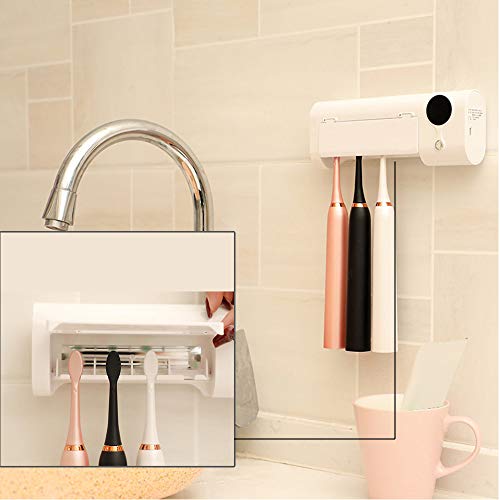 UV Toothbrush Sanitizer, 4 Toothbrush Sterilizer Holder, Bathroom Toothbrush Holder Wall Mounted, Toothbrush Organizer for Ladies Men Baby Kids Family Bathroom