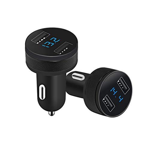 Car Charger, XINBAOHONG Fast Charge Metal Dual USB 4.8A Car Adapter LED Display Car Voltage Detector Flush Fit for Phone PC and More (Black-B) - Thumbnail 5