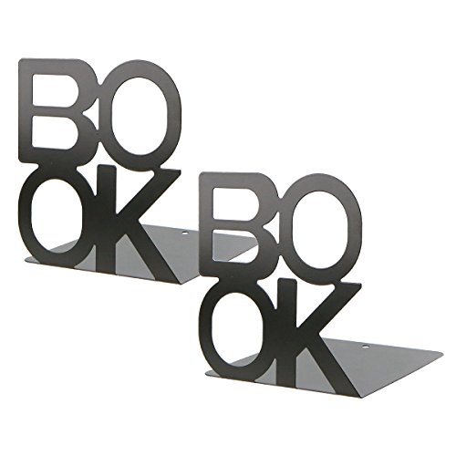 Simple Black BOOK Letter Pattern Metal Bookends Book Organizer for Desk Office Home Decoration Gift