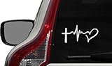 Cross Heartbeat Heart Car Vinyl Sticker Decal Bumper Sticker for Auto Cars Trucks Windshield Custom Walls Windows Ipad Macbook Laptop and More (White)