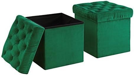 Christies Home Living Foldable Storage Ottoman Cube Foot Rest, Green (2 Pack)