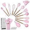 ZCOINS 18+1 PC Silicone Cooking Utensils Set with Wooden Handles & Holder, Kitchen Gadgets, Kitchen Tool Set Gift (Pink)