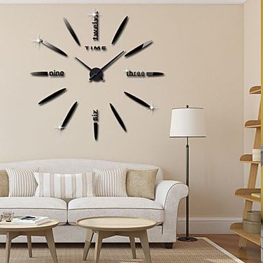 MCIQ 3D Clock Wall Stickers DIY Wall Stickers Mirror Wall Stickers , Roman Wall Stickers Acrylic Clock Decals Home Decor , black