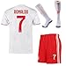 Feeke 7 Ronaldo Shirt 2019-2020 Season - Juventus Cristiano Ronaldo Away Soccer T Shirt Shorts and Socks for Kids Youth White