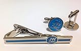 JW.org Necktie Clip and Cufflink Combo - Tie Bar / Cuff Links - Blue and Stainless