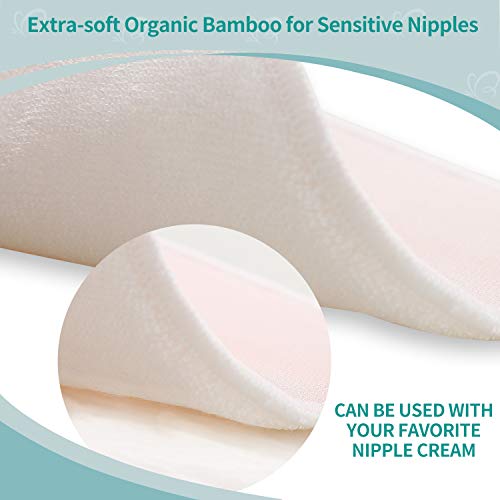 Bamboo Breastfeeding Nursing Pads - Reusable Nursing Pads with Storage & Laundry Bags, Organic Leak-Proof Breast Pads for Maternity (28 Pack + Wet Bag, White & Pink)