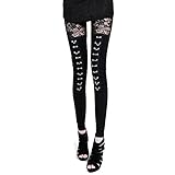 Collager Women's Fashion Punk Rock Gothic Sexy Lace Leggings (M, Black A)