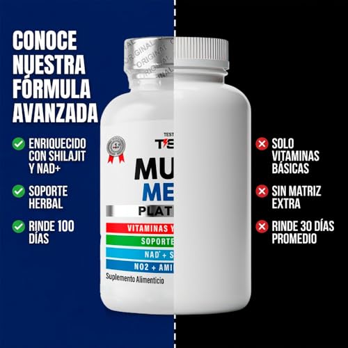 24 Vitaminas y Minerales para Hombres, con Precursor de Óxido Nítrico, Arginina y Citrulina + Soporte Herbal Fenogreco, SHILAJIT, Maca y NAD+ | Multi Mens | TSN Testrol 200 Cápsulas