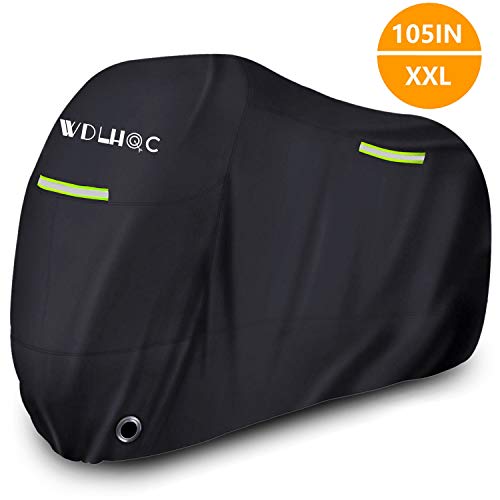 Motorcycle Cover,WDLHQC 300D Oxford Waterproof Motorcycle Vehicle Motorbike Scooter Covers Shelter for 105inch Honda,Yamaha,Suzuki, Harley,All Weather Outdoor Protection with Lock-Holes & Storage Bag