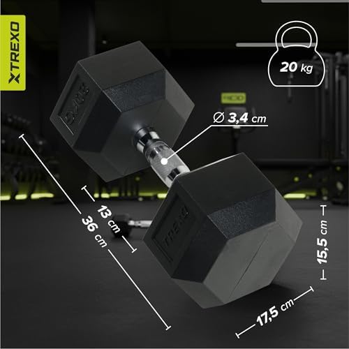 Mancuernas Hexagonales de 20kg Duradera de Hierro Fundido con Revestimiento de Goma para Gym en Casa con Mango Ergonómico Mancuerna Hex Estable y Versátil HXD200