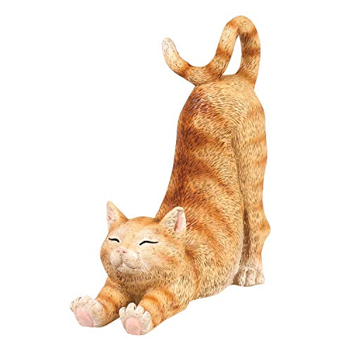 What On Earth Cat Mobile Phone Holder - Sculpted Resin Kitty Shaped Cellphone Stand - 6" L - Orange Tabby Cat