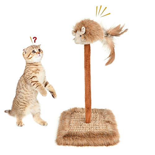fantaseal CatÂ Scratching Pad - Sisal CatÂ ScratchÂ Pad, KittyÂ ScratchingÂ Pad Tree Scratcher Toy Sturdy Base, with Interative Soundable Arificial Hanging Mouse for Cats Kittens Indoor Playing Activity