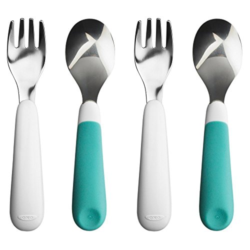 Oxo tot fork and spoon set, aqua, 2-pack