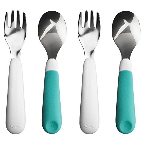 OXO Tot Fork and Spoon Set, Aqua, 2-Pack