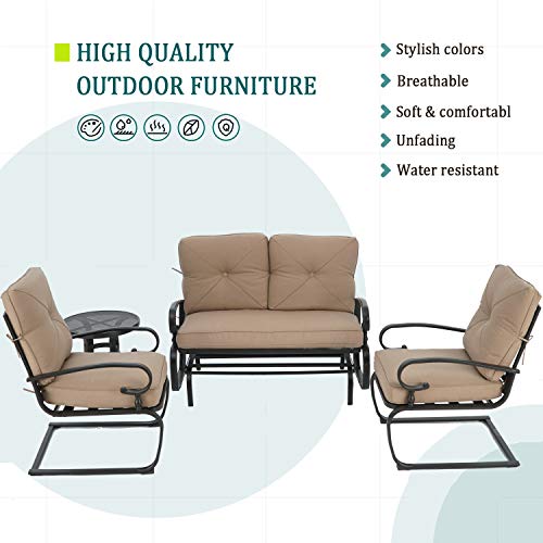 Oakmont Outdoor Patio Furniture Conversation Set Glider Loveseat, 2 Chairs with Coffee Table Spring Metal Lounge Chair Sets Wrought Iron Frame, Brown
