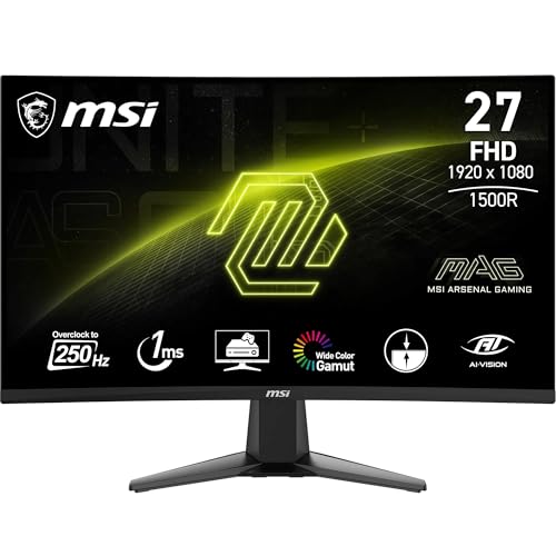 mag 27C6F Monitor Curvo Gaming FHD de 27", 1500R 1920 x 1080 Panel VA rápido, 180 Hz / 0,5 ms (GtG, mín.), Sincronización adaptativa, DP 1.2a, HDMI CEC