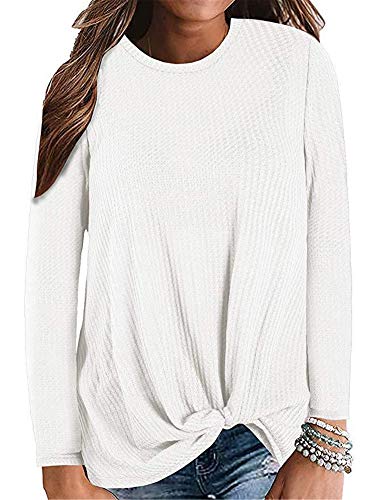 Soluo Clearance Women's Cute Twist Long Sleeve Blouse Casual Loose Waffle Knit Tunic Shirts Tops Tank pullover (XXXX-Large,white)