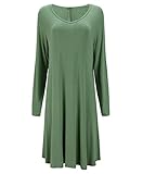 Tandisk Women's Pockets Casual Swing T-shirt Dresses Long Sleeve Loose Tank Top Plus Size Dress