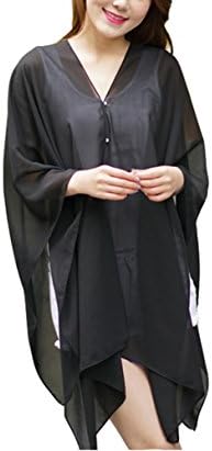 Womens Chiffon Beach Wear Sunshade Cover Up Wraps Shawl Rashguard Loose Coat (Black)