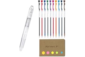 STATIONERY JP Hi-tec-c Coleto 5 Color Multi Pen Body Component, Clear, Rubber grip, 0.4mm 10 Color Ink Refills, Sticky Notes Value Set