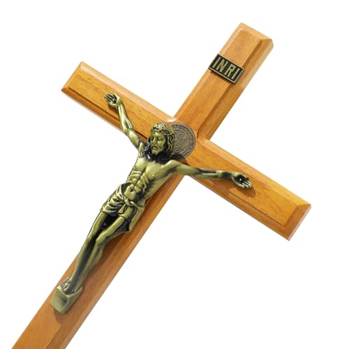 KOMI 15 Inch Large Crucifix Wall Cross for Home Wall Decor Handmade Wooden Cross Jesus Crucifix Wall Hanging Decor Catholic Religious Gifts for Men Women