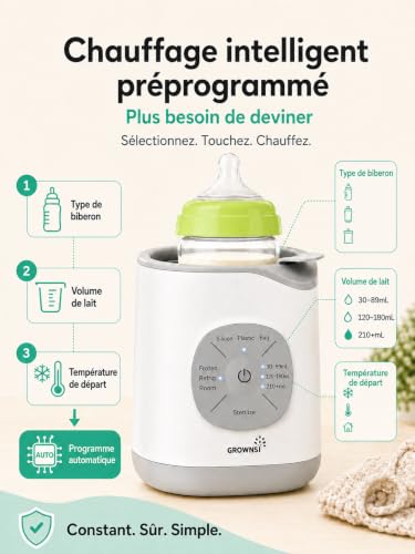 GROWNSY Smart Baby Bottle Warmer, Pre-programmed Fast Milk Warmer with Temperature Control, Soft Defrosting, Small Jar Warmer and Steam Sterilizer, for Breast Milk, Infant Milk
