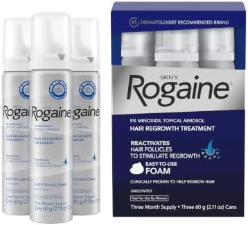 Men's Rogaine 5% Minoxidil Topical Foam, Unscented, 3 Mo Supply, 3x 2.11 Oz