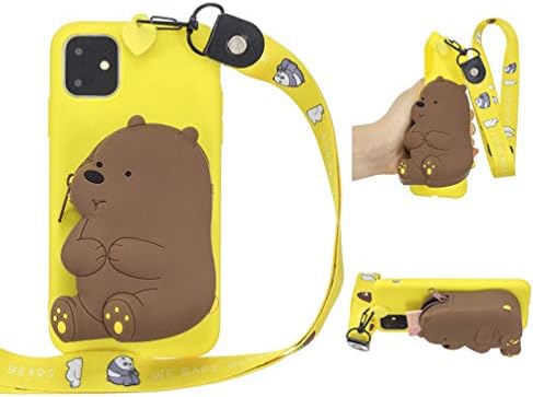 AuchSo Compatible with iPhone 11 Pro Max Wallet Case, Cartoon Cute Bear Panda Elephant Purse Soft Silicone Flexible TPU Bumper Back Slim Fit Protective Case for iPhone 11 Pro Max -Yellow Brown Bear