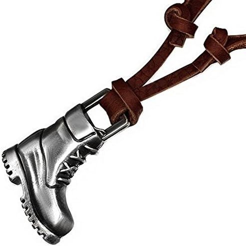 Men's Combat Boot on Brown Leather Cord Necklace, Cord Adjusts to 32"