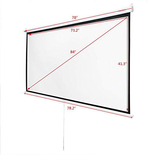 84 Inch Manual Pull Down Projector Projection Screen 16:9 Home Theater Movie