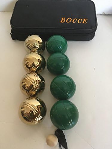 73mm Metal Bocce/Petanque 8 Ball Set with 4 gold and 4 green balls and black bag