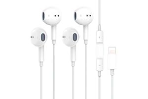 2 Pack Wired Earbuds Headphones for iPhone, Hi-Res Extra Bass Earphones, HiFi-Audio Stereo Noise Isolating with Mic+Volume Co