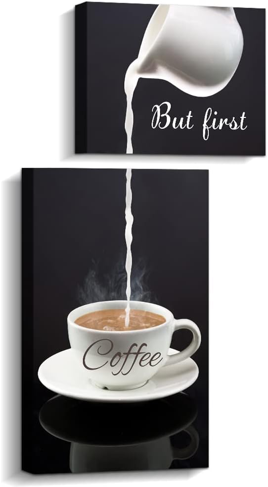 Wall Décor - Coffee Bar Wall Decor for Kitchen - But First Coffee Sign - Kitchen Canvas Wall Art for Modern Home Dining Room Decorative (but first coffee)