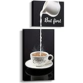Pinetree Art Coffee Bar Wall Decor - But First Coffee Sign - Kitchen Canvas Wall Art for Modern Home Dining Room