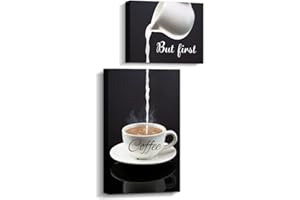 PINETREE ART Coffee Bar Wall Decor for Kitchen - But First Coffee Sign - Kitchen Canvas Wall Art for Modern Home Dining Room Decorative (but first coffee)