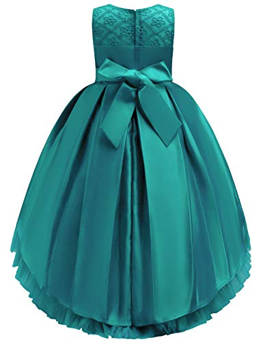 JOYMOM Kids Wedding Dress, Girls Floral Decor Waist Tight 3D Applique Back Tie Hidden Zipper Ruched Fluffy Tutu Dress for Special Accasions Distinctive Dance Dress Green 140(7-8Y)