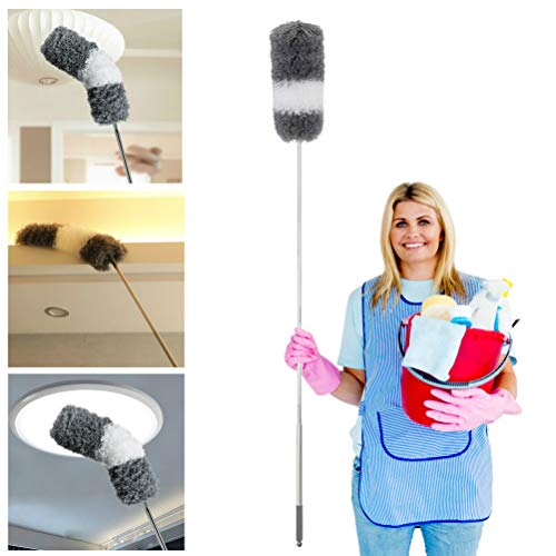 Telescoping Microfiber Duster,Ceiling Fan Duster, Retractable Stainless Steel Pole,Bendable Washable Head,30-100 inches,for Cleaning Roof, Blinds, Cobwebs,Ceiling, Corners,Furniture,Car,Skylight