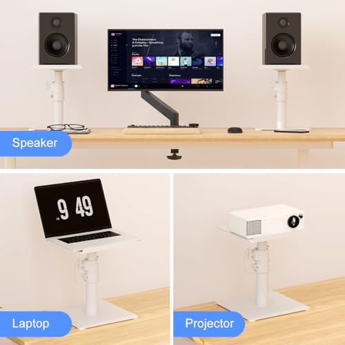 suptek Desktop Speaker Stand (2-Pack) - Universal Table Shelves for Bookshelf Speakers (White, SDM001TW)