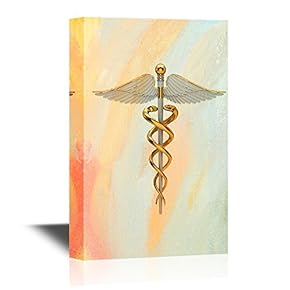 Canvas Wall Art - Golden Caduceus Medical Symbol - Gallery Wrap Modern Home Art | Ready to Hang - 12x18 inches
