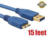 iMBAPrice® Blue Gold-Plated 15 Feet Micro USB 3.0 Cable - Premium Pro iMBA SuperSpeed USB 3.0 Type A to Micro-B Cable for Samsung Galaxy S5 SM-G900 / Samung Galaxy Note 3 N9000 , Nokia Lumia 2520 and Extenal 3.0 Hard Drive Devices