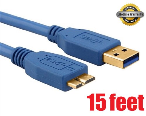 iMBAPrice® Blue Gold-Plated 15 Feet Micro USB 3.0 Cable - Premium Pro iMBA SuperSpeed USB 3.0 Type A to Micro-B Cable for Samsung Galaxy S5 SM-G900 / Samung Galaxy Note 3 N9000 , Nokia Lumia 2520 and Extenal 3.0 Hard Drive Devices