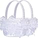 M&A Decor Flower Girl Basket Set of 2 Elegant White Lace Basket for Flower Girl