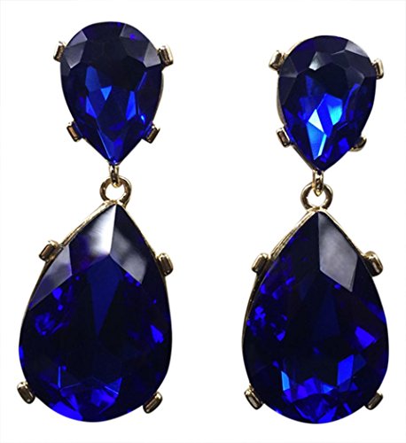 HONEYJOY Fashion Faceted Waterdrop Crystal Dangling Teardrop Stone Pierced Earrings
