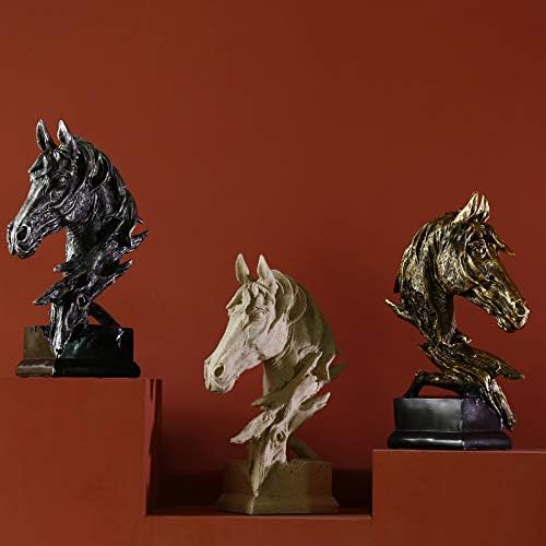 Hosoncovy Horse Head Figurine Statue Home Decoration Resin Sculpture Home Figurine Gift Ornament for Living Room Desktop Office Study Room Bedroom Coffee Shop Bar (Silver) - Image 5